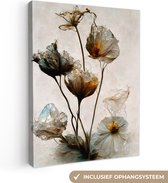 Canvas Schilderij Vintage - Bloemen - Planten - Abstract - 60x80 cm - Wanddecoratie
