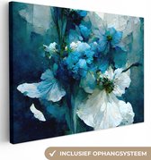 Canvas Schilderij Bloemen - Boeket - Verf - Blauw - 40x30 cm - Wanddecoratie