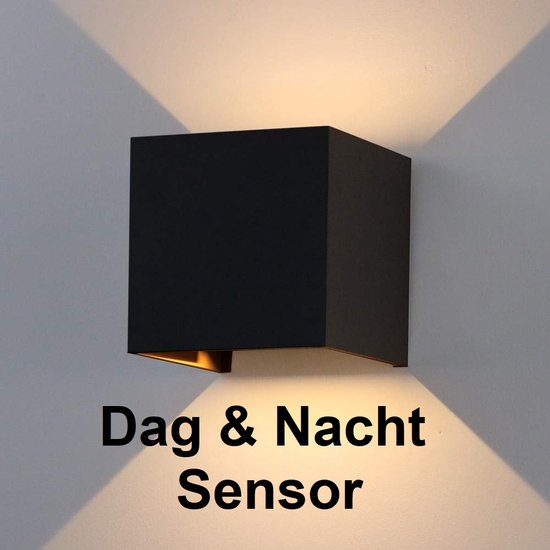 Luminize Buitenlamp met schemersensor - wandlamp met dag en nacht sensor - 2700k - 10x10x10cm - led- zwart