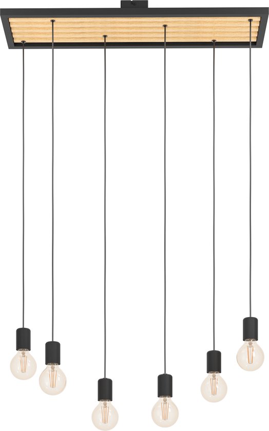 EGLO Consett Hanglamp - E27 - 78 cm - Staal/Hout - Zwart/Bruin