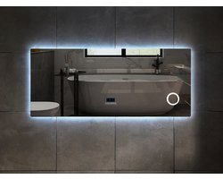 Mawialux LED Badkamerspiegel - 140cm - Rechthoek - Verwarming - Digitale klok - Bluetooth - Yade
