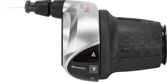 Shimano Nexus draaigreep shifter, zilverkleurig met zwart handvat, versnellingsindicator 7.