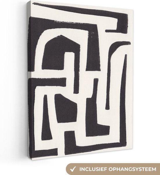 Canvas Schilderij Vormen - Abstract - Pastel - Zwart - 60x80 cm - Wanddecoratie