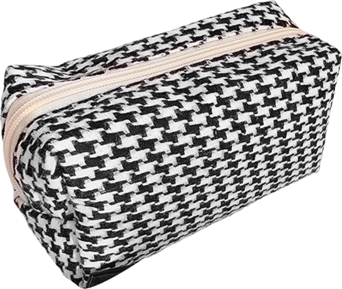 Pied-de-Poule Make-up Tas / Toilettas - Zwart/Wit | 18 x 10 x 10 cm | Katoen | Fashion Favorite