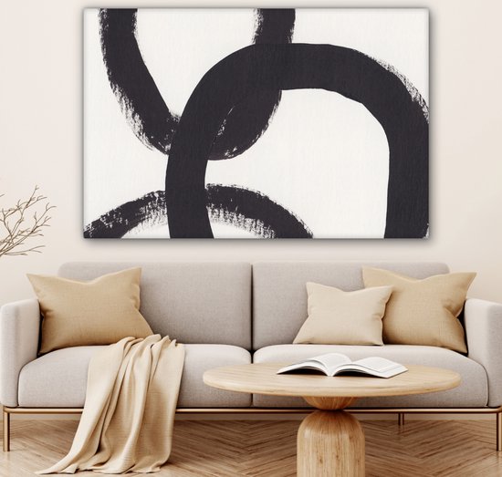 Tableau sur toile abstrait - Formes - Zwart - Cercles - 120x80 cm - Décoration murale
