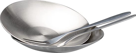 Black Snake Campingbordenset van roestvrij staal, outdoor borden, 23 cm, voor picknick, trekking en reizen, robuust, roestvrij en onderhoudsvriendelijk, set van 4, zilver
