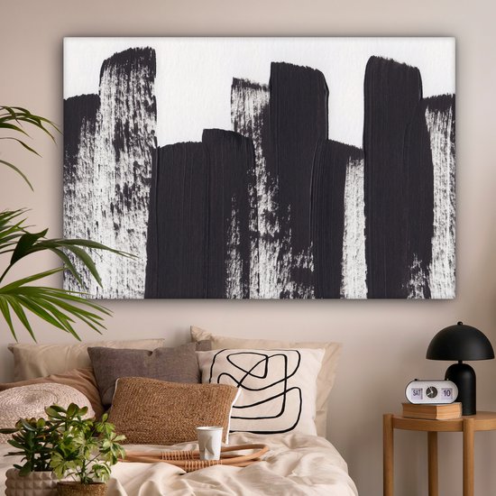Peinture sur toile - Abstrait - Zwart - Wit - 150x100 cm - Décoration murale