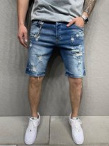 Mannen Stretch Korte Jeans Fashion Casual Slim Fit Hoge Kwaliteit Elastische Denim Shorts Mannelijke Gat Out Korte Jeans - W33