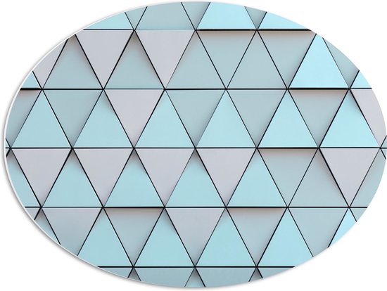 PVC Schuimplaat Ovaal - Geometrisch Ruit Patroon in Blauwe Kleur - 68x51 cm Foto op Ovaal (Met Ophangsysteem)
