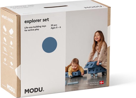 Modu Explorer Kit - Zachte blokken-19 onderdelen- Open Ended speelgoed - Speelgoed 1 -2-3 jaar- Deep Blue / Sky Blue van Modu — afbeelding 2