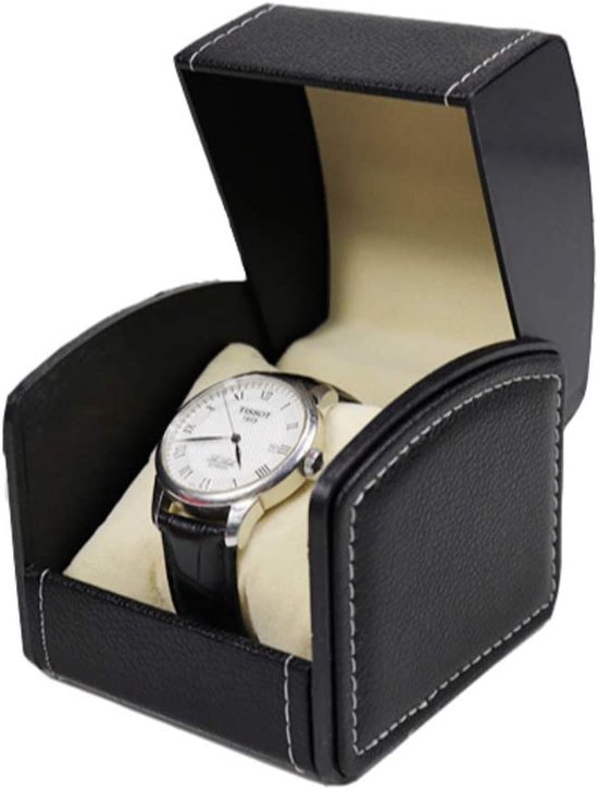 Horlogedoos van PU-leer, opbergdoos met één display voor polshorloges en slimme horloges, houder met kussen, sieradendrager geschenkdoos voor dames/heren, verjaardag (zwart) Excl. Horloge