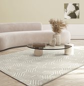 the carpet Vloerkleed Mila modern tapijt woonkamer, elegant glanzend kortpolig woonkamertapijt in crème met geometrisch patroon, tapijt 120 x 170 cm