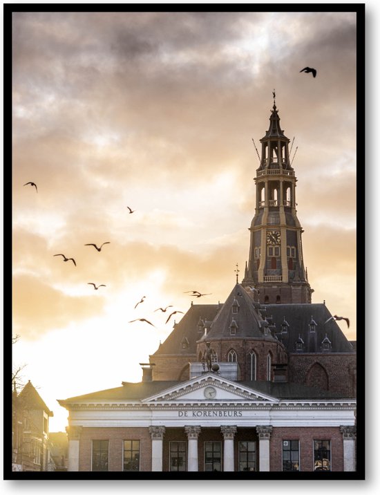 Sunset vismarkt Groningen - Fotoposter 30x40 met Lijst