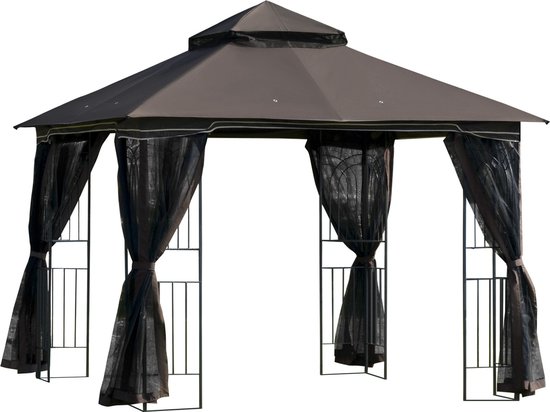 Outsunny Partytent met dubbel dak 3x3 paviljoen tuintent feesttent partytent beige 84C-184