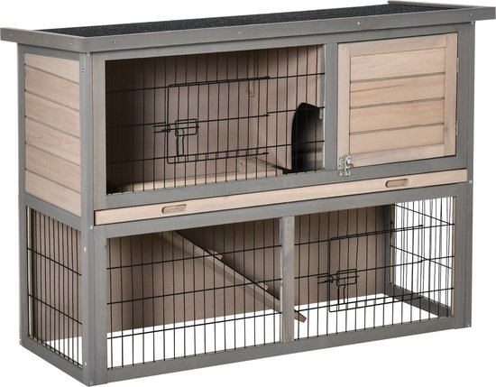 PawHut Clapier à deux étages avec boîte Clapier à lapin Cage à lapin en bois  massif... | bol.com