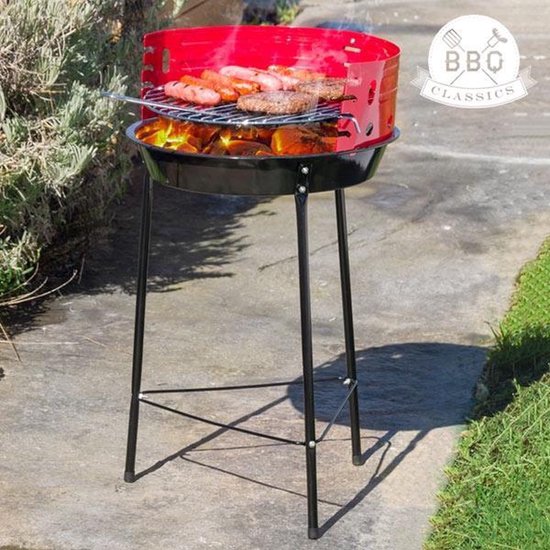 Houtskoolbarbecue Ø36 cm | Verstelbare Grill BBQ | Halfopen | BBQ | Zwart / Rood — afbeelding 4
