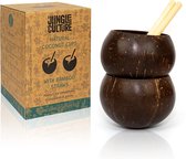 Jungle Culture® Echte kokosnootschelpbekers voor Malibu-cocktails en smoothies • Kleine kokosnootjes en bamboerietjes • Natuurlijke houten beker • Zero Waste Mugs • Drinkbekers voor feest • Duurzame geschenken