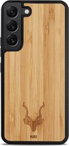Kudu Samsung Galaxy S22 Plus hoesje case - Houten backcover - Handgemaakt en afgewerkt met duurzaam TPU - Bamboe - Zwart