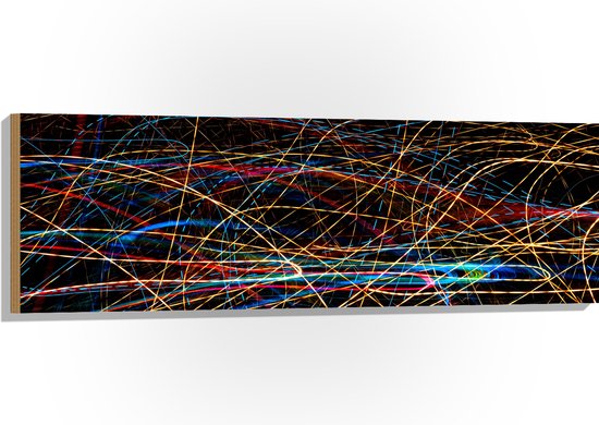 Hout - Mix van Felle Neon Kleuren Strepen - 120x40 cm - 9 mm dik - Foto op Hout (Met Ophangsysteem)