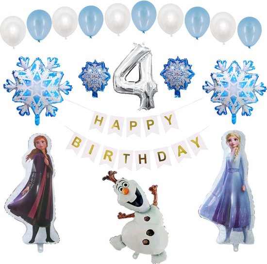 Loha-party®Frozen Thema Verjaardag Versiering ballonen-Cijfer Folie ballon 4 -Elsa-Anna-0laf-Feestpakket in Frozen Thema-Folie ballonnen