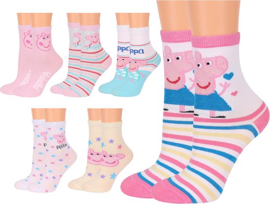 Peppa Pig - Meisjes sokken set, 6 paar lange sokken, OEKO-TEX / 31-34