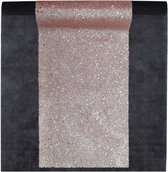 Feest tafelkleed met glitter tafelloper op rol - zwart/rose goud - 10 meter