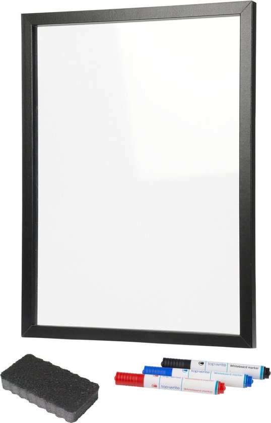 Tableau blanc / tableau d'écriture pour bureau ou maison 30 x 40 cm avec  cadre en bois