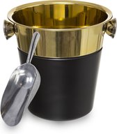Champagnekoeler/ijsemmer incl. ijsblokjes schep - 3L - zwart/goud - D24 cm