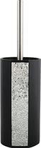 MSV Toiletborstel houder Luanda - kunststeen - zwart/zilver - 36 x 10 cm - Luxe uitstraling