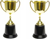 Prijsbeker/trofee met handvatten - 2x - goud - kunststof - 23 cm