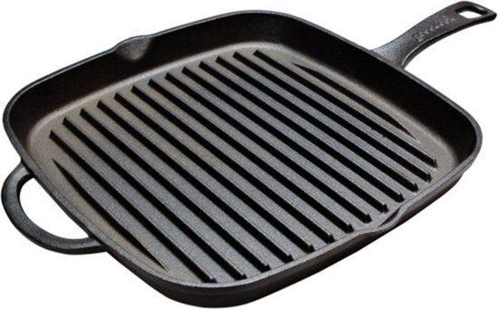 Cast Iron Gietijzeren Grillpan Vierkant - Zwart - 26x26CM