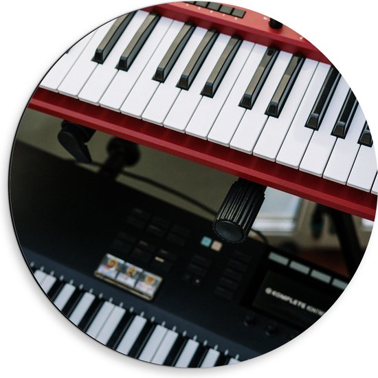 Dibond Muurcirkel - Rood en Zwart Keyboard - 50x50 cm Foto op Aluminium Muurcirkel (met ophangsysteem)