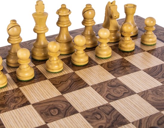 Thumbnail van een extra afbeelding van het spel Manopoulos - Handgemaakte houten schaakset met opbergruimte - 50 x 50 cm - met Staunton Schaakstukken