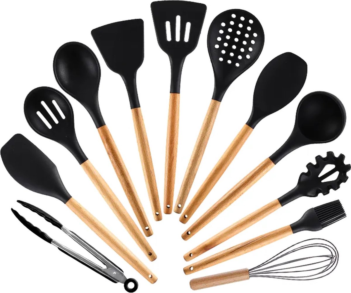 Keukengerei set van 12 - Houten handvat - Siliconen