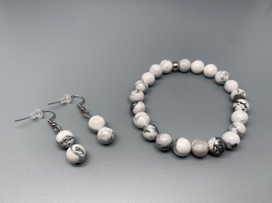 L-onca Armband - Kralen armband / oorbellen - gemstones Howliet - natuursteen - Cadeau voor hem/haarL-