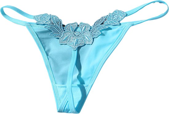 Dames String Blauw - Luxe Design met Kant - Dames Lingerie / Ondergoed - Maat S