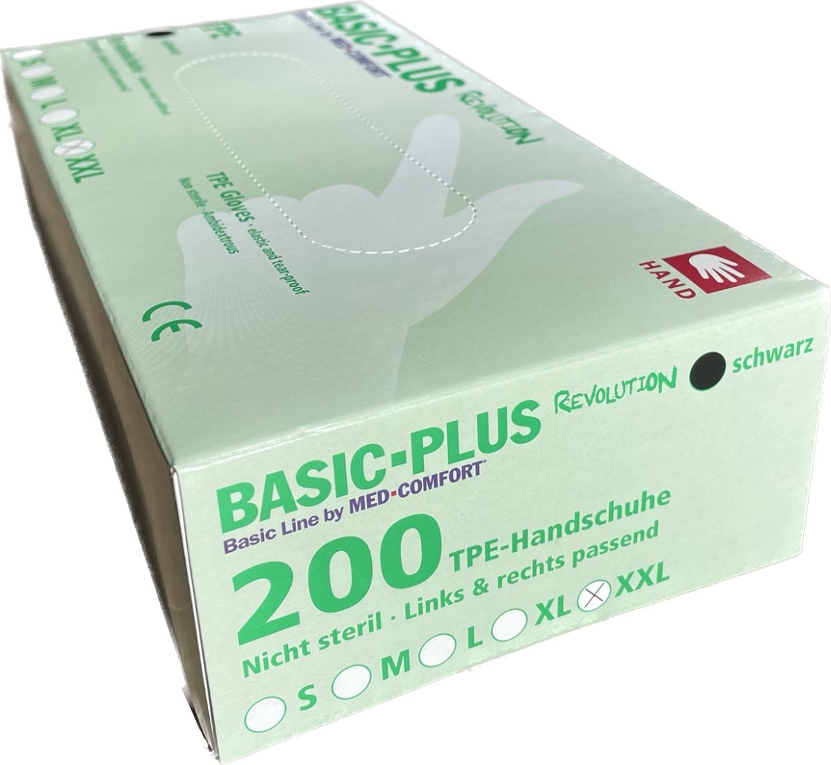 Basic Plus revolution - Med Comfort - TPE Handschoenen - Zwart - XXL - 200 stuks