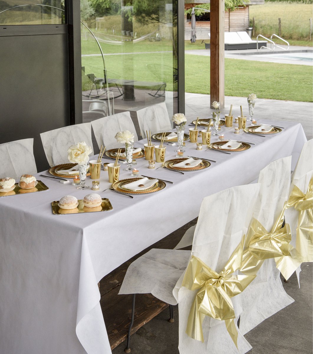 Santex Bruiloft/huwelijksfeest tafelkleed op rol - non woven polyester - wit - 120 cm x 10 m
