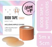 Glam & Go Boob Tape - met 2 Siliconen Nipple Covers - 5 Meter | plak bh - borst lift tape - tepelcovers - fashion tape - waterbestendig