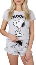 Snoopy Peanuts - Pyjama d'été Gris pour Femme, Manches Courtes, Coton, Volants / M