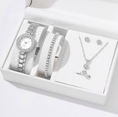 Dames 5-delige Horloge set met Strass versiering in Zilverkleurig cadeau voor haar Moederdag