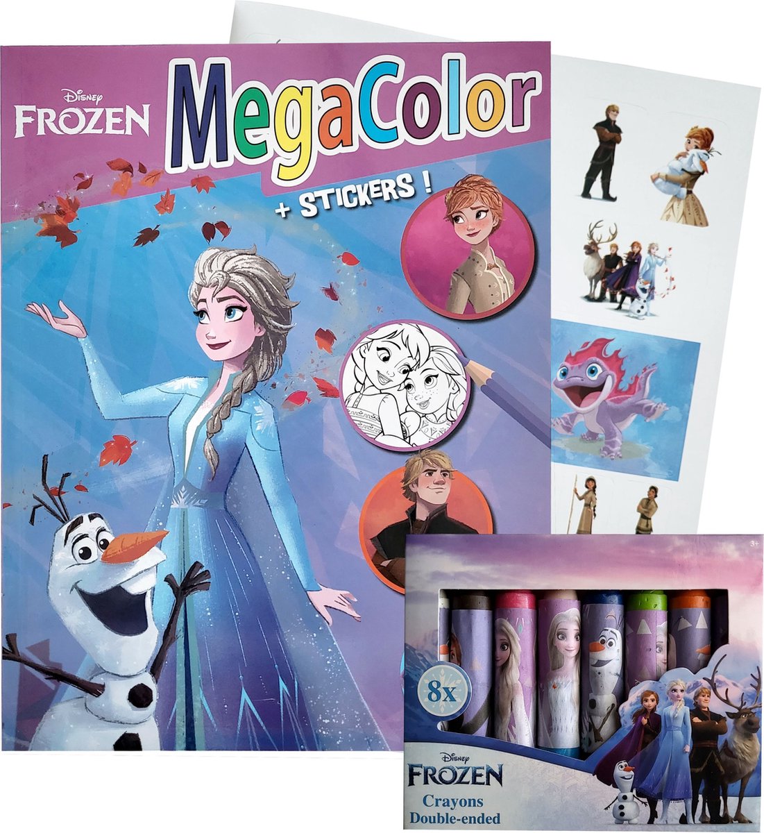 Disney Frozen - Kleurboek - Roze - prinsessen - 130 kleurplaten - met 8 waskrijtjes - 25 stickers - Megacolor - knutselen - cadeau - kado - verjaardag - Anna - Elsa