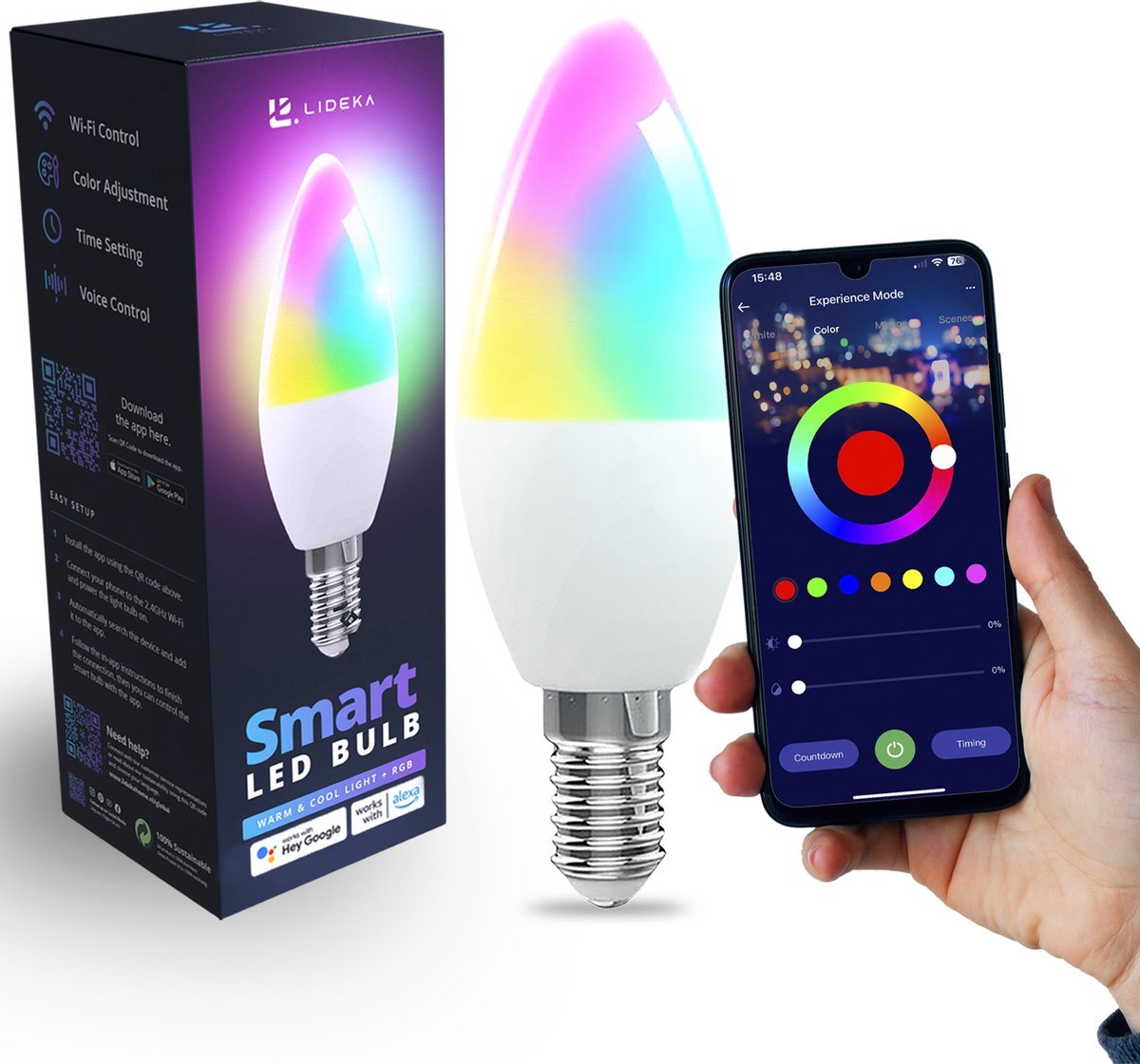 Lideka® - Slimme LED Smart Lampen - E14 - RGBW - met App - 6W - 600 Lumen -  2700K -... | bol.com