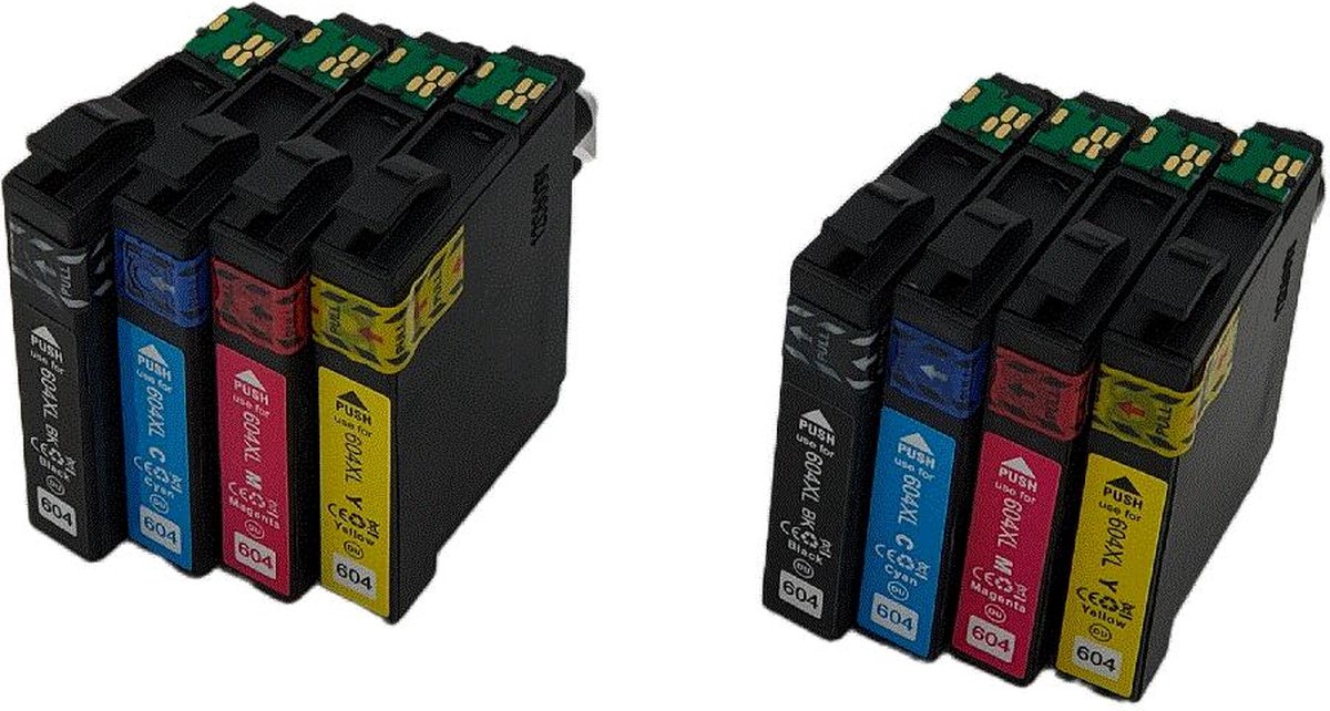 "KATRIZ® huismerk inkt voor Epson T604XL/ 604XL/604 (Zwart+ cyaan+ Magenta + Geel) | 2 sets (8 stuks) | Epson Expression Home XP-2200 / XP-2205 / XP-3200 / XP-3205 / XP-4200 / XP-4205 / Epson WorkForce WF-2910DWF / WF-2930DWF / WF-2935DWF / WF-2950