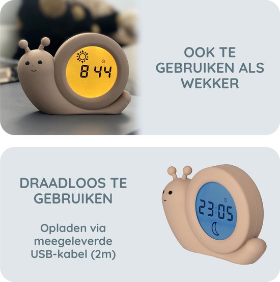 Alecto Baby BC110BE SIMON - Slaaptrainer, nachtlampje en wekker, slak, taupe