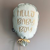 Ballon met tekst-Ballon van 100% katoen-Kraamcadeau-geboorte-baby-decoratie Ballon-hallo baby boy-licht blauw-kinderkamer decoratie-babykamer decoratie-40x25cm
