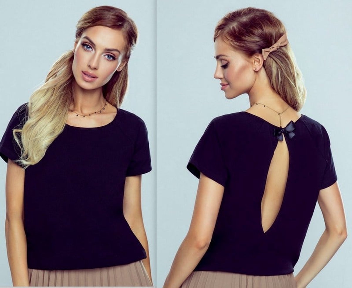Ilza- viscose blouse met een sexy split op de rug - zwart S