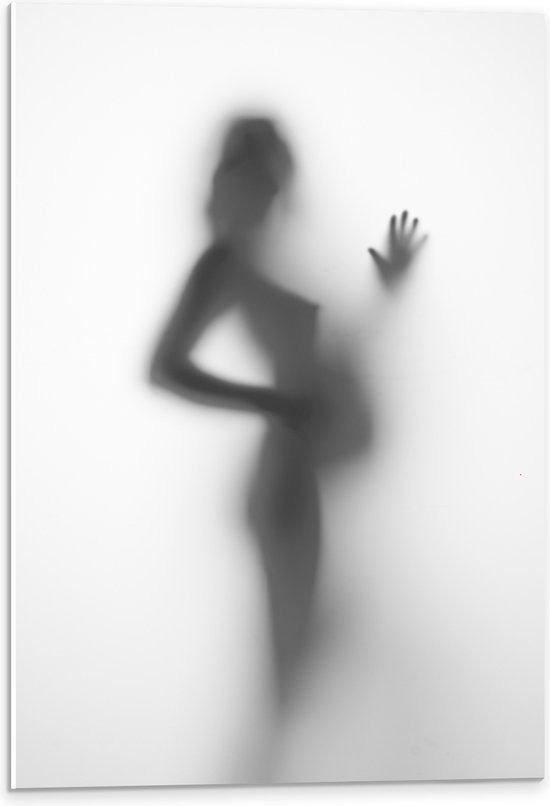 PVC Schuimplaat- Silhouet van Zwanger Vrouwenlichaam achter Wazige Wand - 40x60 cm Foto op PVC Schuimplaat
