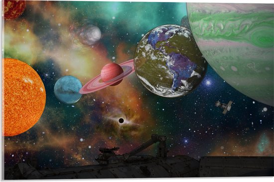 Acrylglas - Alle Planeten van het Universum vanaf Ruimteschip - 60x40 cm Foto op Acrylglas (Wanddecoratie op Acrylaat)