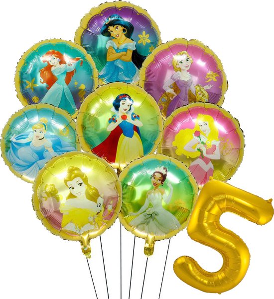 8 prinsessen ballon set rond - 45cm - Folie Ballon - Prinses - Themafeest - 5 jaar - Verjaardag - Ballonnen - Versiering - Helium ballon